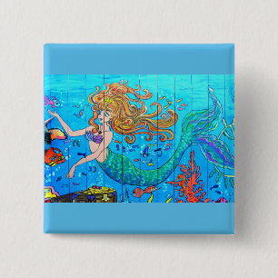 Badge Carré 5 Cm mermaid sous l'eau