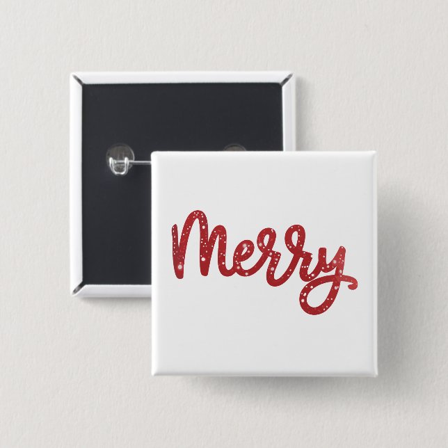 Badge Carré 5 Cm Merry Christmas Glitter Holiday  (Devant & derrière)