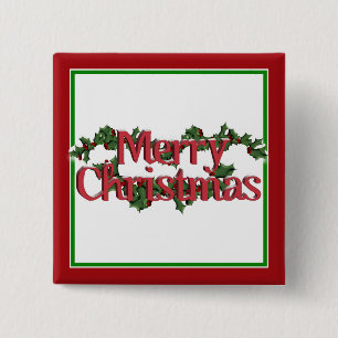 Badge Carré 5 Cm Merry Christmas Text with Wreath & Snow