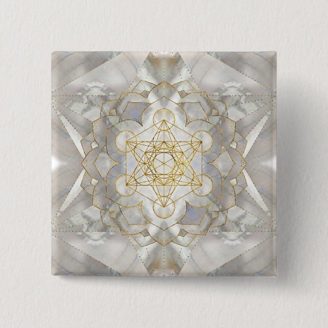 Badge Carré 5 Cm Métatron's Cube in lotus Sacred Geometry (Devant)