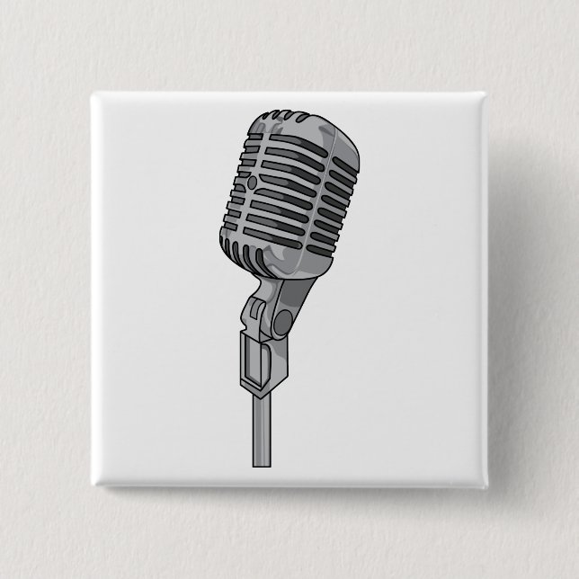 Badge Carré 5 Cm Microphone Mike ~ Audio Sound Music (Devant)