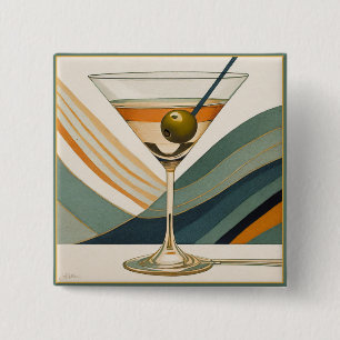 Badge Carré 5 Cm Mid Century Modern Martini Cocktail Heure