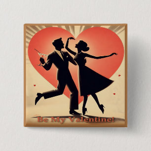 Badge Carré 5 Cm Mid Century moderne Valentine Dancing Couple