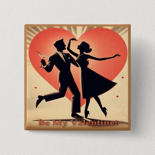Badge Carré 5 Cm Mid Century moderne Valentine Dancing Couple (Devant)