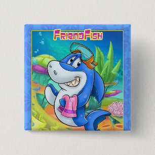 Badge Carré 5 Cm mignon bouton de requin caricature