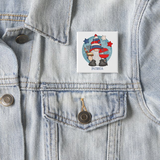 Badge Carré 5 Cm mignon juillet Quatrième barbecue gnome cookie ajo (En situation)