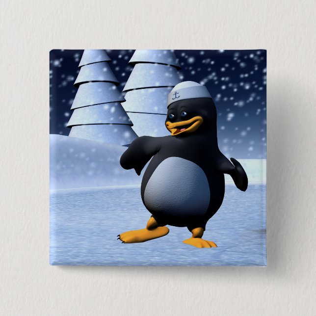 Badge Carré 5 Cm Mignon pingouin marin d'hiver Art de vacances enne (Devant)