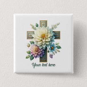 Badge Carré 5 Cm Mignonne croix religieuse ajouter du texte