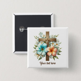 Badge Carré 5 Cm Mignonne croix religieuse ajouter du texte