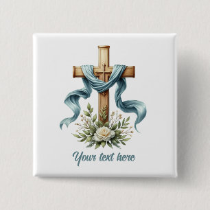 Badge Carré 5 Cm Mignonne croix religieuse ajouter du texte