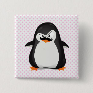 Badge Carré 5 Cm Mignons Pingouins Blancs Et Moustache Amusante