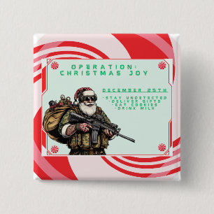 Badge Carré 5 Cm Militaire amusant/Père Noël de Noël