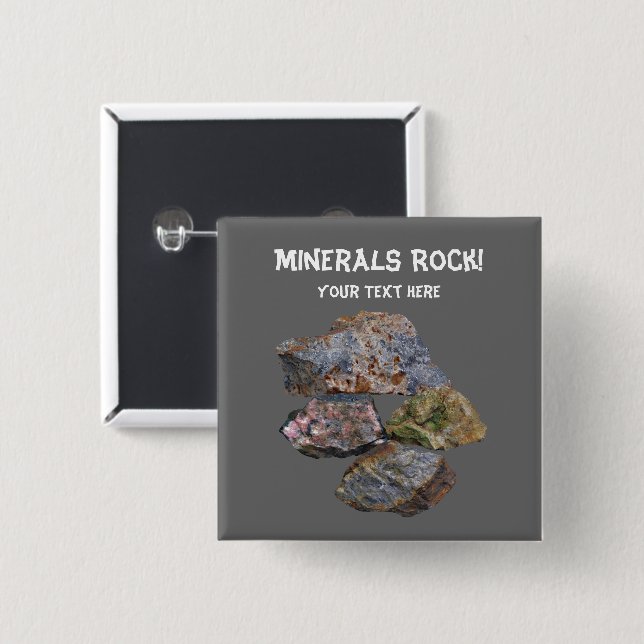 Badge Carré 5 Cm Minerals Rock Collecteurs amusants (Devant & derrière)