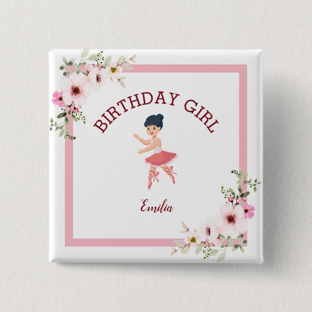 Badge Carré 5 Cm Minuscule danseur|Ballet Floral Rose (Devant)