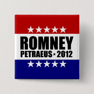 Badge Carré 5 Cm Mitt Romney David Petraeus 2012