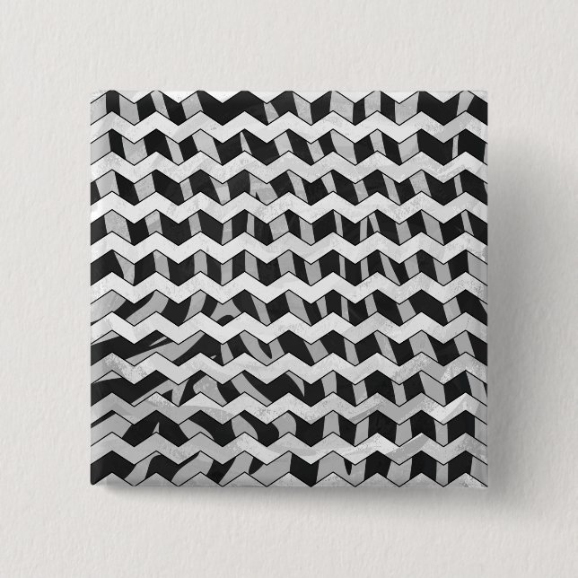 Badge Carré 5 Cm Modèle Chevron noir et gris Zebra (Devant)