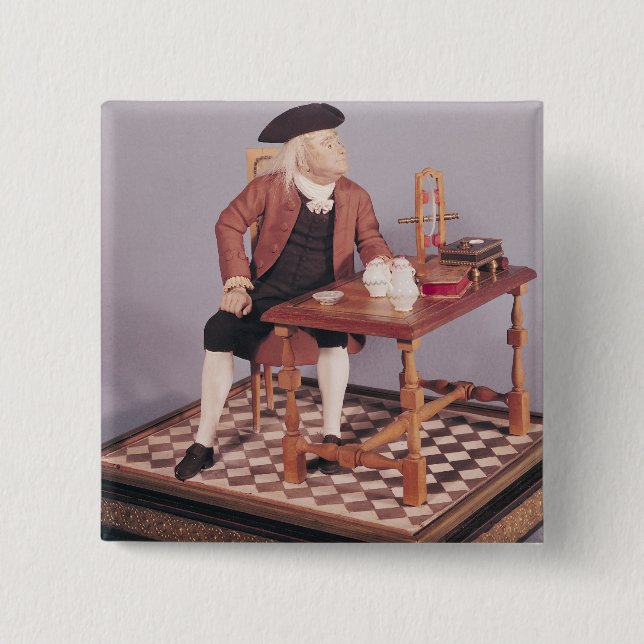 Badge Carré 5 Cm Modèle de Benjamin Franklin à sa table (Devant)