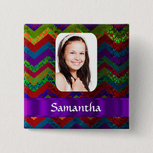 Badge Carré 5 Cm Modèle photo personnalisé Hippy chevron