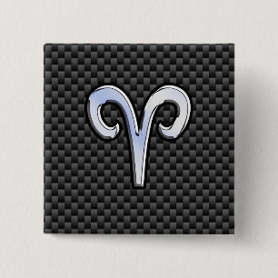 Badge Carré 5 Cm Modern Aries Sign on Charcoal Carbon Fiber Print