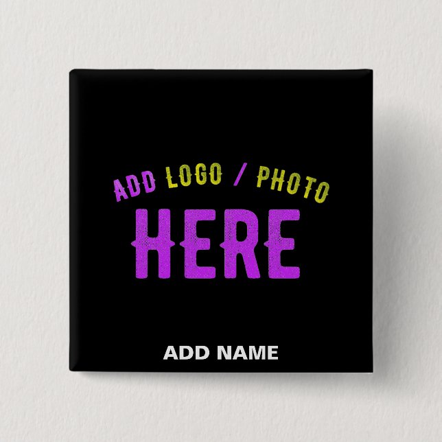 BADGE CARRÉ 5 CM MODERNE ET MODERNE PERSONNALISABLE NOIR VÉRIFIÉ (Devant)