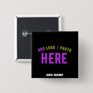 BADGE CARRÉ 5 CM MODERNE ET MODERNE PERSONNALISABLE NOIR VÉRIFIÉ