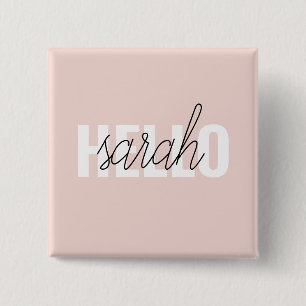 Badge Carré 5 Cm Moderne Pastel Rose Bonjour Et Vous Nom