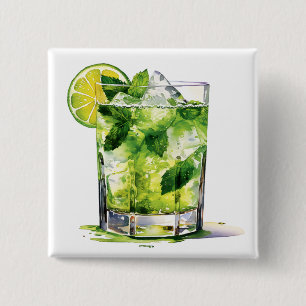 Badge Carré 5 Cm Mojito À La Menthe Avec Lime