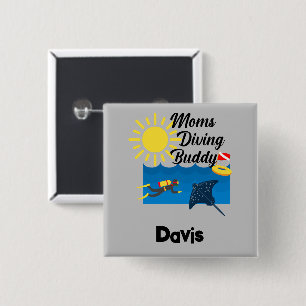 Badge Carré 5 Cm Moms Diving Buddy Design - Bouton Carré