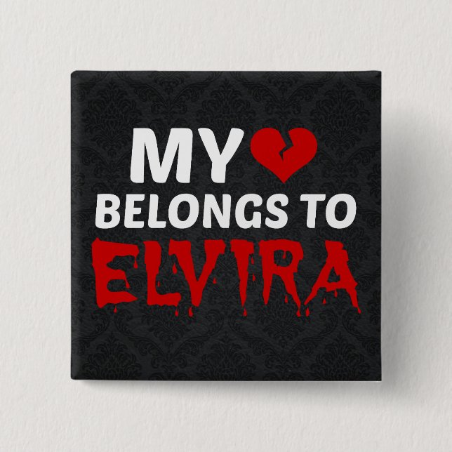 Badge Carré 5 Cm Mon coeur appartient à Elvira (Devant)