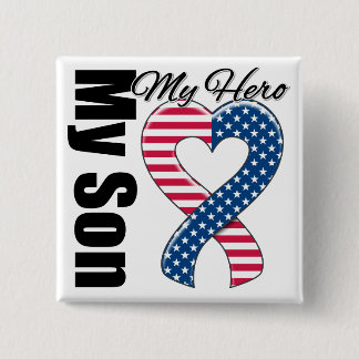 Badge Carré 5 Cm Mon fils mon ruban patriotique des Etats-Unis de
