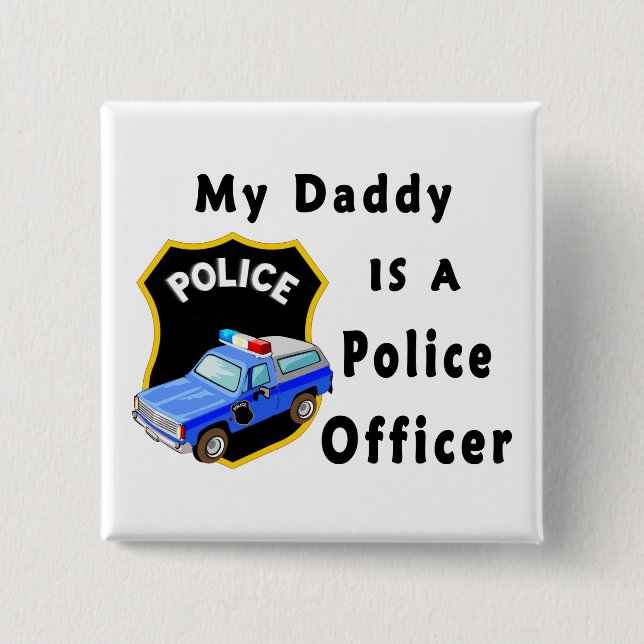 Badge Carré 5 Cm Mon papa est un policier (Devant)