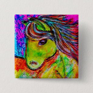 Badge Carré 5 Cm mon peu de poney au néon