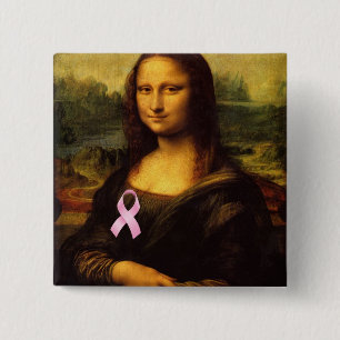 Badge Carré 5 Cm Mona Lisa Au Ruban Rose