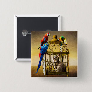 Badge Carré 5 Cm Monde de la cage dorée