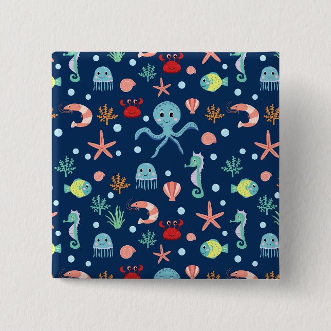 Badge Carré 5 Cm Monde marin (Devant)