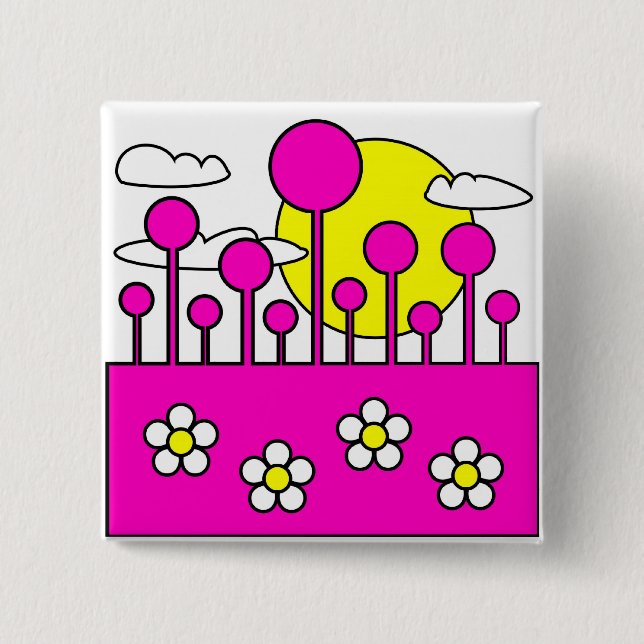 Badge Carré 5 Cm Monde rose (Devant)