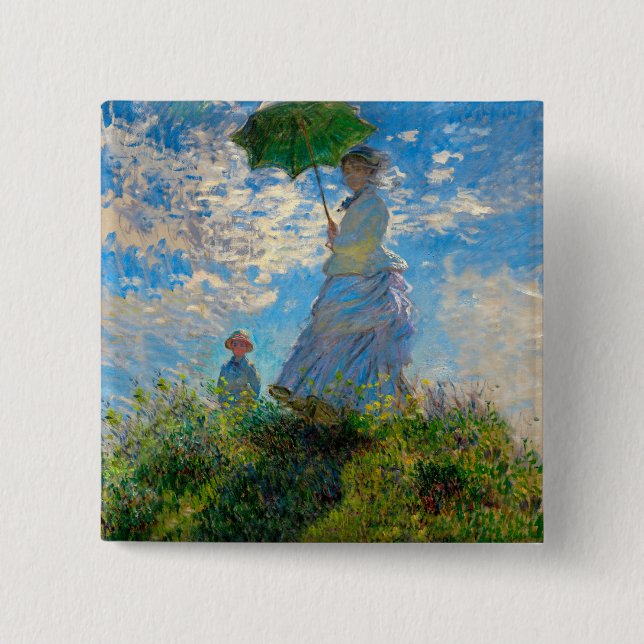 Badge Carré 5 Cm Monet Femme Parasol Impressionnisme (Devant)