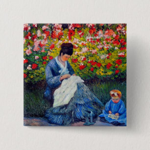Badge Carré 5 Cm Monet mère et enfant dans le jardin