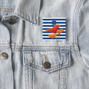 Badge Carré 5 Cm Monogramme à rayures bleu chic