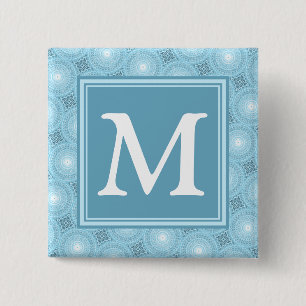 Badge Carré 5 Cm Monogramme ange bleu cercles motif
