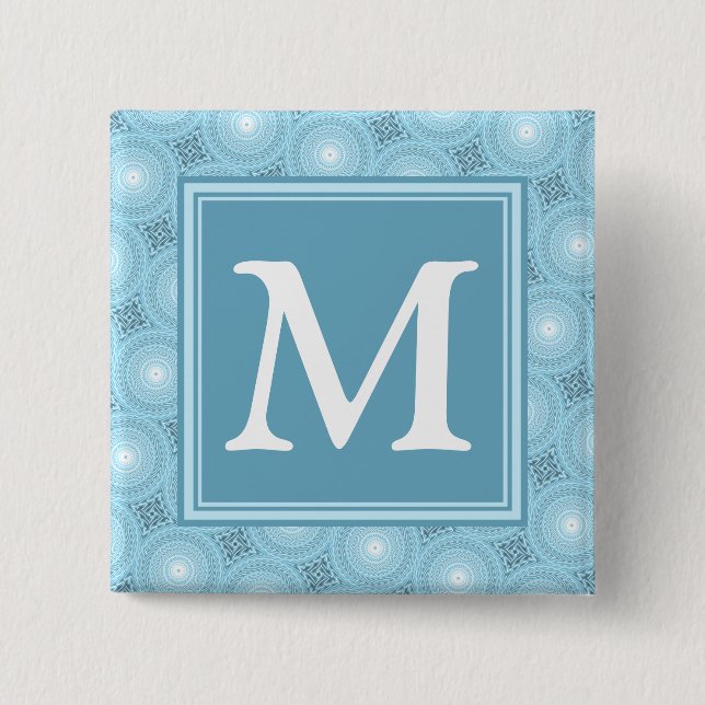 Badge Carré 5 Cm Monogramme ange bleu cercles motif (Devant)