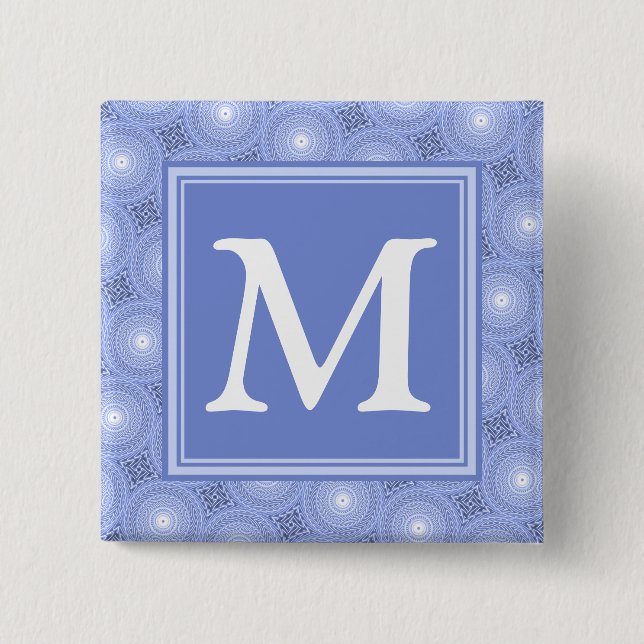Badge Carré 5 Cm Monogramme bleu cercles motif (Devant)