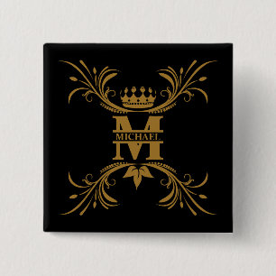 Badge Carré 5 Cm Monogramme de nom d'or Art déco vintage