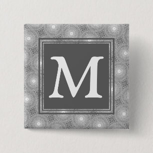 Badge Carré 5 Cm Monogramme gris cercles motif