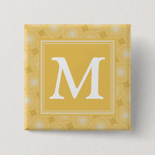 Badge Carré 5 Cm Monogramme jaune cercles motif