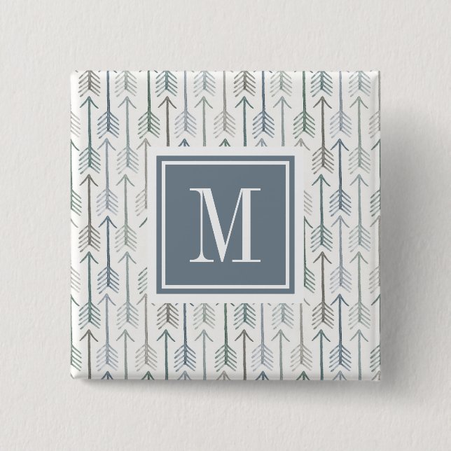 Badge Carré 5 Cm Monogramme | Motif de flèches d'aquarelle (Devant)