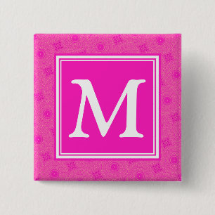 Badge Carré 5 Cm Monogramme motif rose chaud cercles