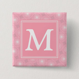Badge Carré 5 Cm Monogramme rose cercles motif