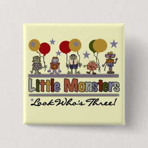 Badge Carré 5 Cm Monster 3ème anniversaire Tshirts et cadeaux