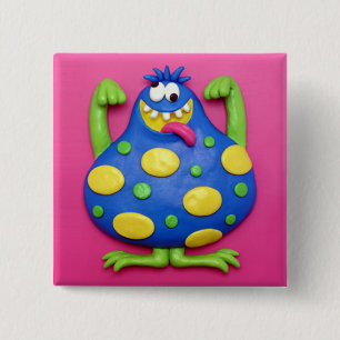 Badge Carré 5 Cm Monstre bleu